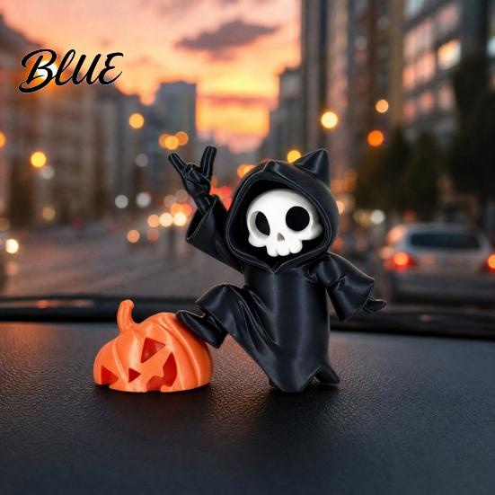 Personality Car Ornament Mini Grim Reaper Statue 3D Printed Skull Pumpkin Figurine Three-Dimensional Cute Gothic Dashboard Accessory for Office