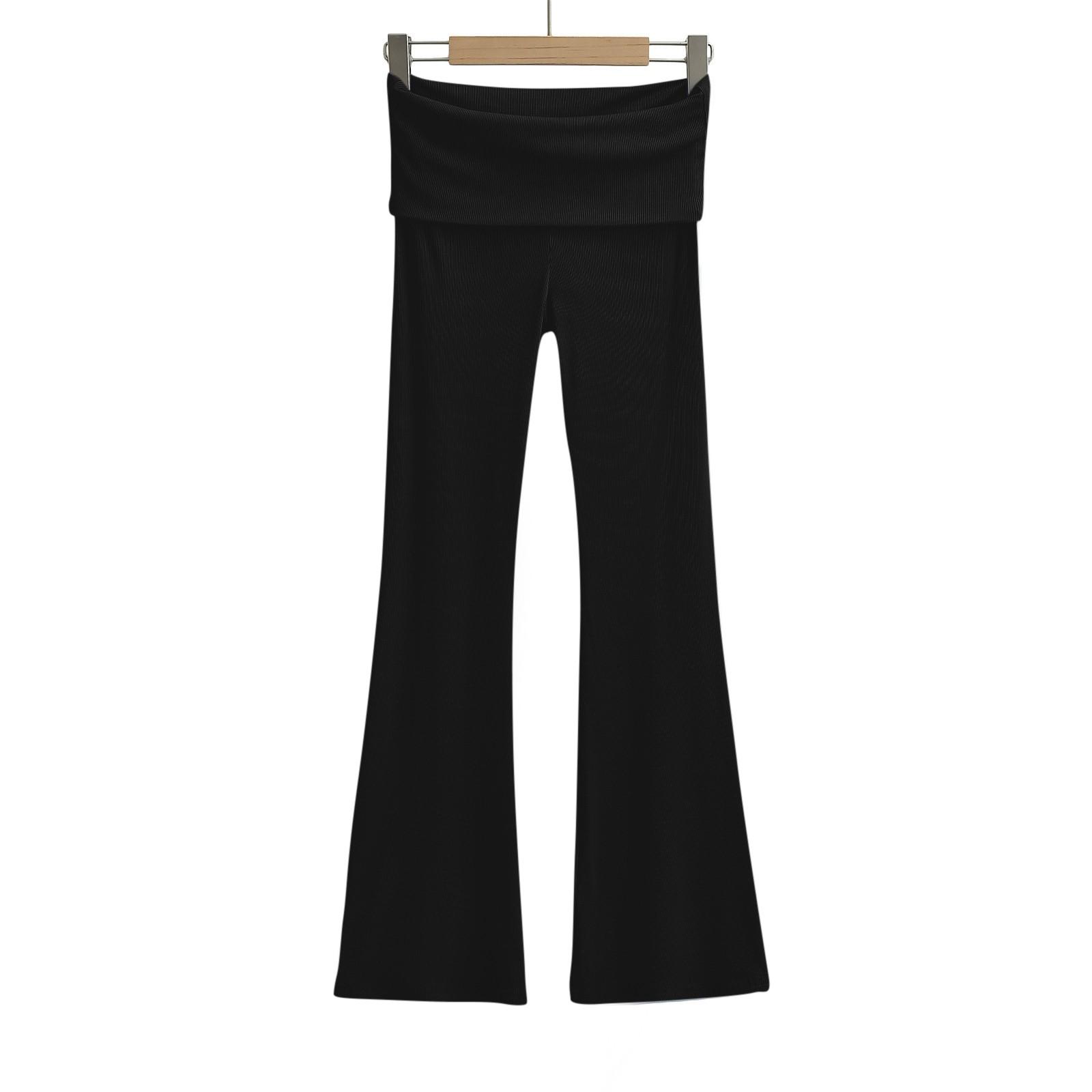 

Женские модные однотонные облегающие брюки с микроклешом, двухслойные спортивные повседневные брюки с откидной талией L чёрный