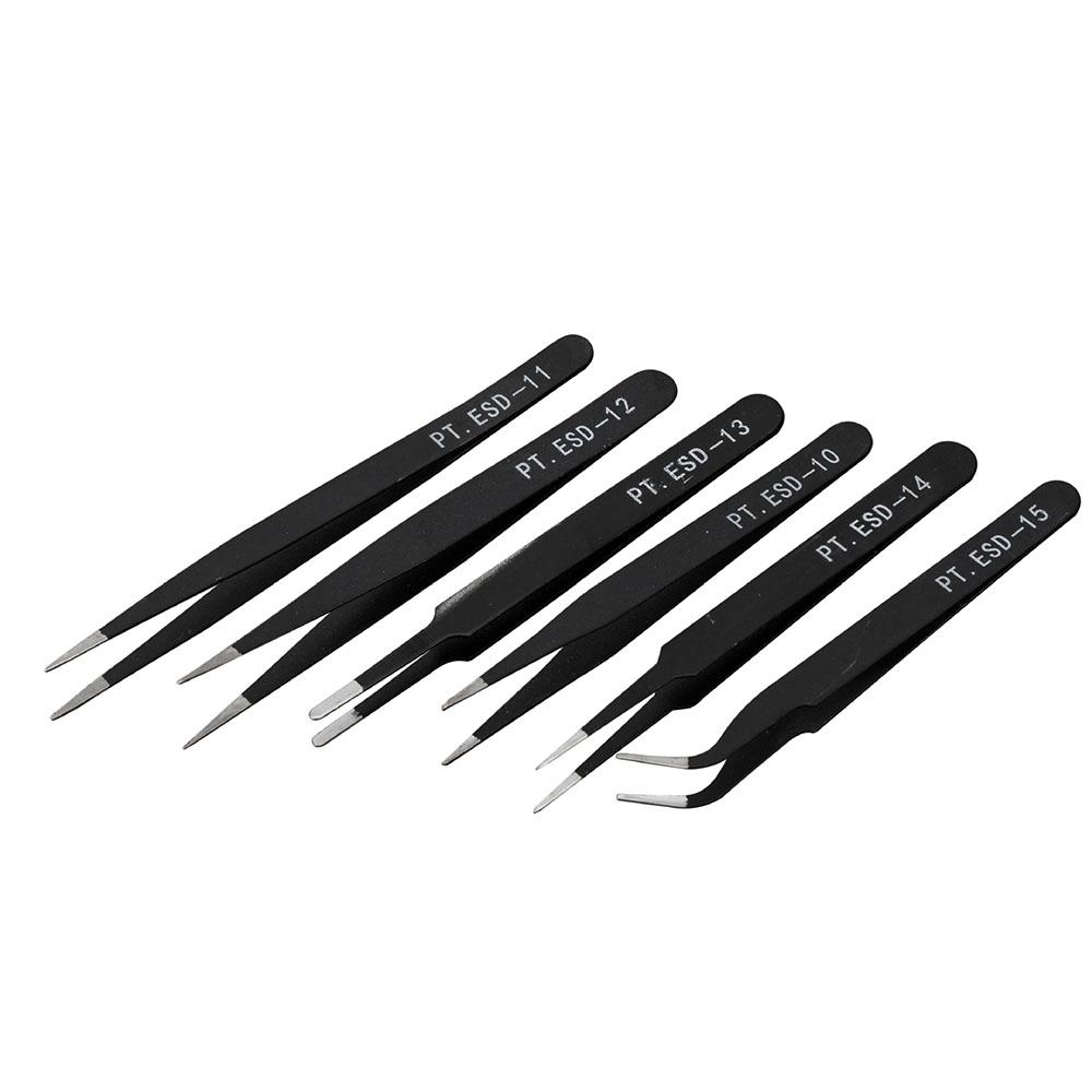 6PCS Anti-Static ESD Tweezers Set - Anti-Magnetic for Electronics & Cake Decorating
