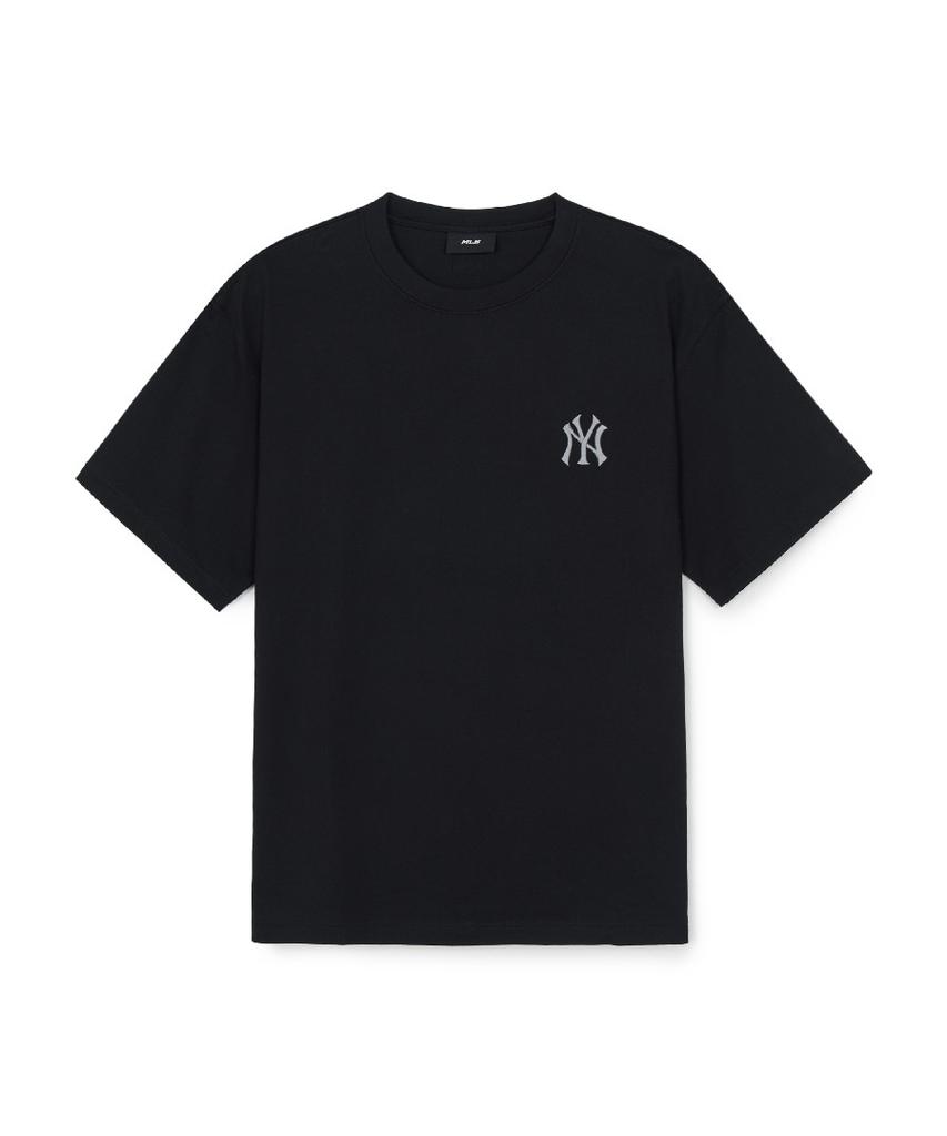 Emelbi Vintage Denim-Like Monogram Big Lux Oversized Short Sleeve T-Shirt Ny (Black)