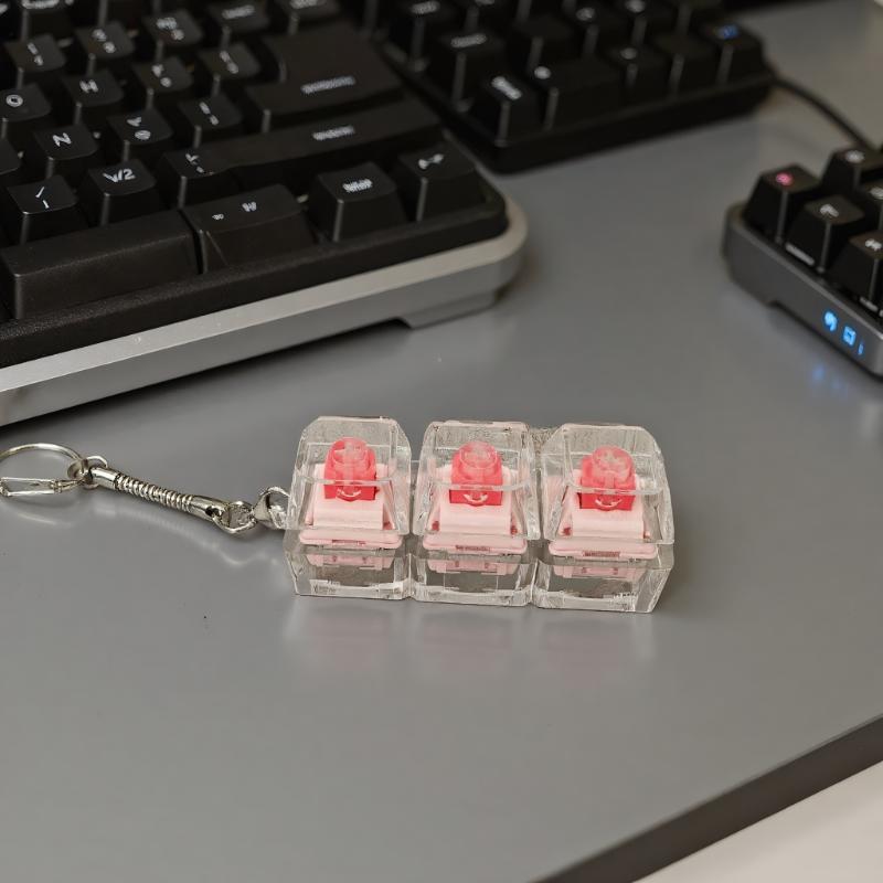 3Keys Keyboard Key Chain DIY Button Finger Keyboard Caps Stress Relief Toy Bag Pendant Transparent Shaft Decompression Toy Gift