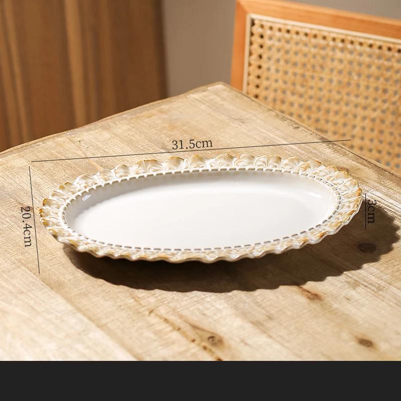 

Легкая роскошная керамическая тарелка во французском стиле, новые высококачественные кружевные обеденные тарелки, изысканные блюда, миски, изысканная домашняя посуда