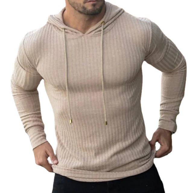 Men's Muscle Fitness Spring and Autumn Slim Fit Training Knitted Long Sleeve Hoodie Pullover Jacket Top
