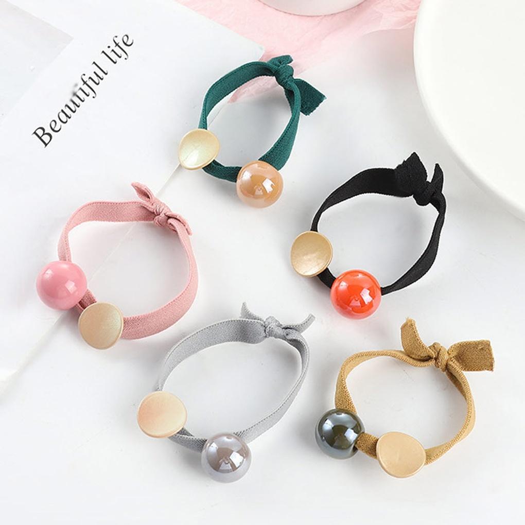 Pastel Bead Metal Hair Ties 5p