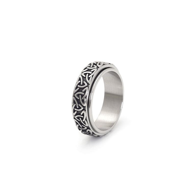 Rotatable Triquetra Knot Titanium Steel Ring Viking Jewelry Norse Symbol Adjustable Band