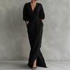 Women's Suede Lapel not Included Belt Maxi Dress Single-Breasted Long Sleeve Tailored Fall Winter Semi-Formal