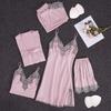Yao Ting Satin Chiffon Five-Piece Pajama Set: Ice Silk, Casual, Sexy, with Chest Pads for Spring/Summer