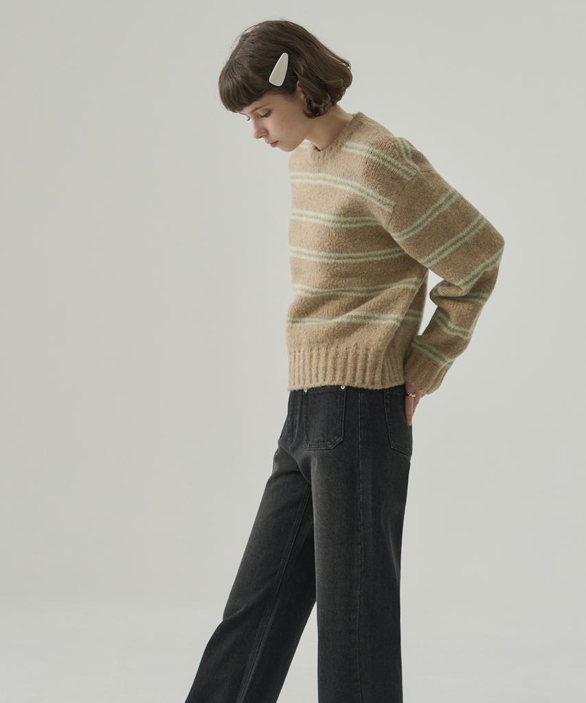 Deuloupisumeon Mellow Stripe Pullover Knit [Beige]