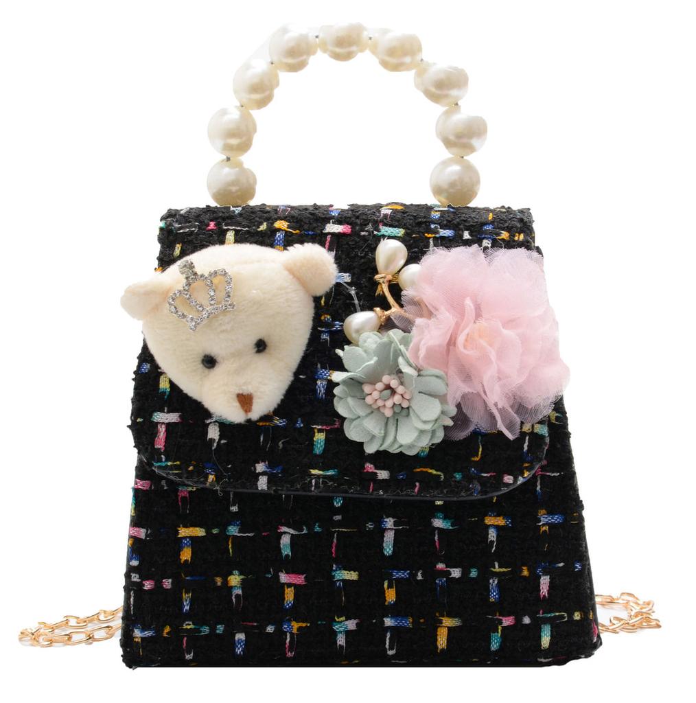 Adorable Mini Princess Chain Bag For Girls In Soft Leather With Cute Bear Design And Pearls