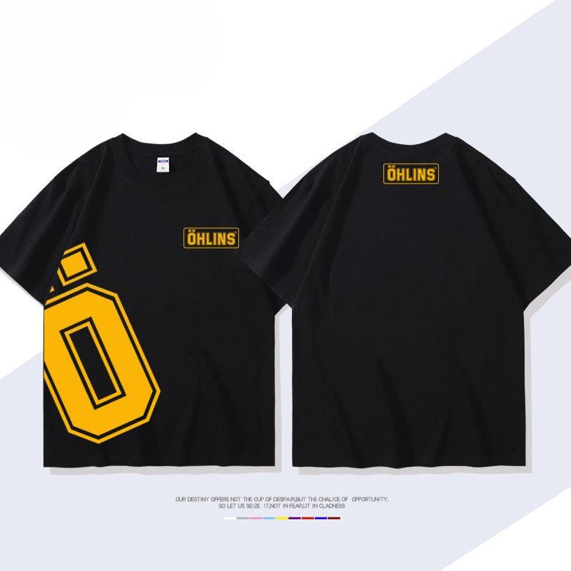OHLINS Motorcycle Shock Absorber Modified Shortsleeved Tshirt Casual Mens and Womens Pure Cotton Clothing