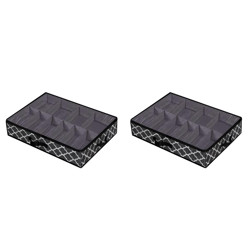 2X Under Bed Shoe Storage Box Drawer Organizer For Shoe Storage Foldable Box For 12 Pairs Of Shoes,Black(A)