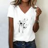 Funny Cat Flower T-shirt V Neck Casual Fashion Y2k Style T Shirts Women Short Sleeve Tee Shirt V-Neck Summer Spring