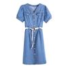 Sommer Slim Denim Kurzarmkleid Lässig Taillenbetonend Damen Outfit Leicht Vielseitig Mode