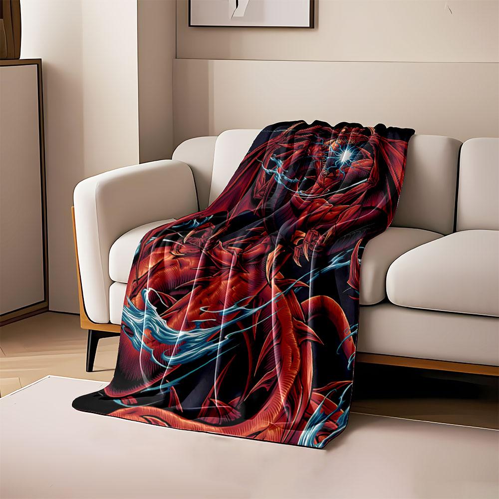 A fierce red dragon breathing energy, surrounded by swirling blue streaks. for all seasons blanket lunch break throw gift 80cm x 120cm
