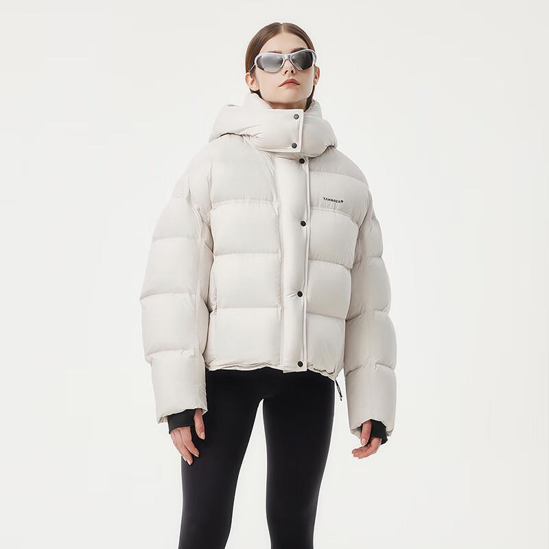 Tamboer Women's Short Puffer Down Jacket with Detachable Scarf