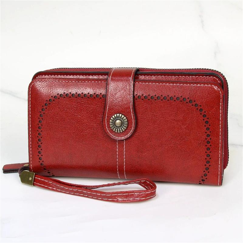 Women Long Wallet Large Capacity Hollow-Out Zipper Wallet Vintage Multi Card Holder Phone Purse Wristlet Clutch Lady Card Holder Coin Purse