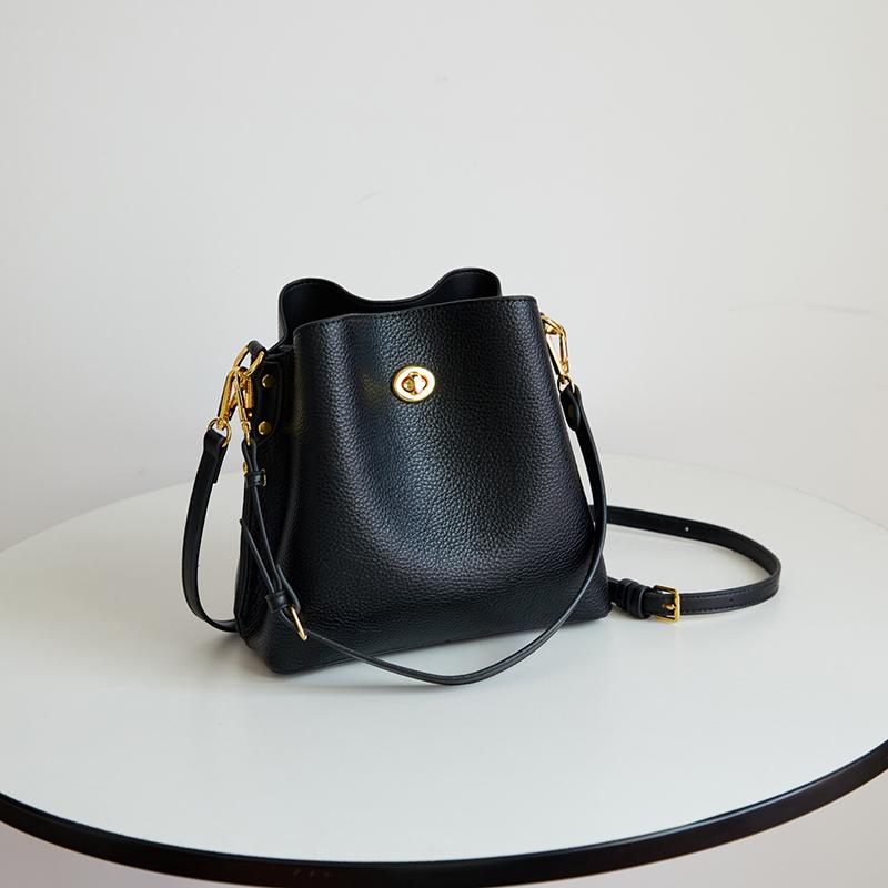 Luxury Bucket Bag Luxury Leather Material Classic Turn-lock Closure Minimalist Design Work Shopping Versatile Handbag For Women