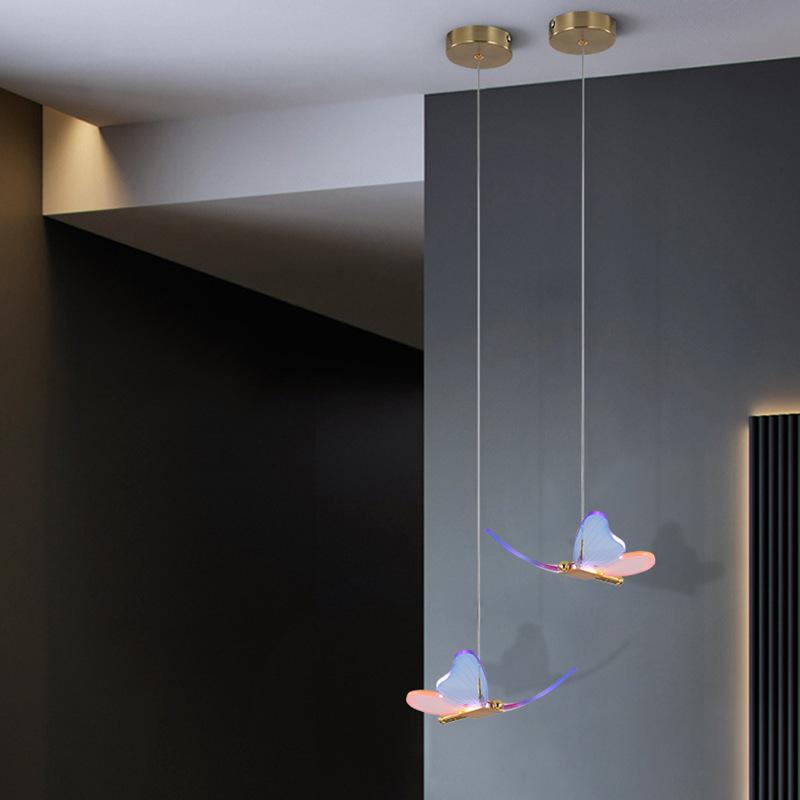 multicolor Butterfly Pendant Lights Nordic Bedroom Bedside Pendant Lamp Luxury Gold Home Decor Luminaria Hanging lamp New Lustre