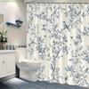 1pz Tenda da Doccia Floreale Vintage - Eleganti Rami Blu e Uccelli Arredo Bagno, Installazione Senza Foratura, Poliestere Lavabile in Lavatrice