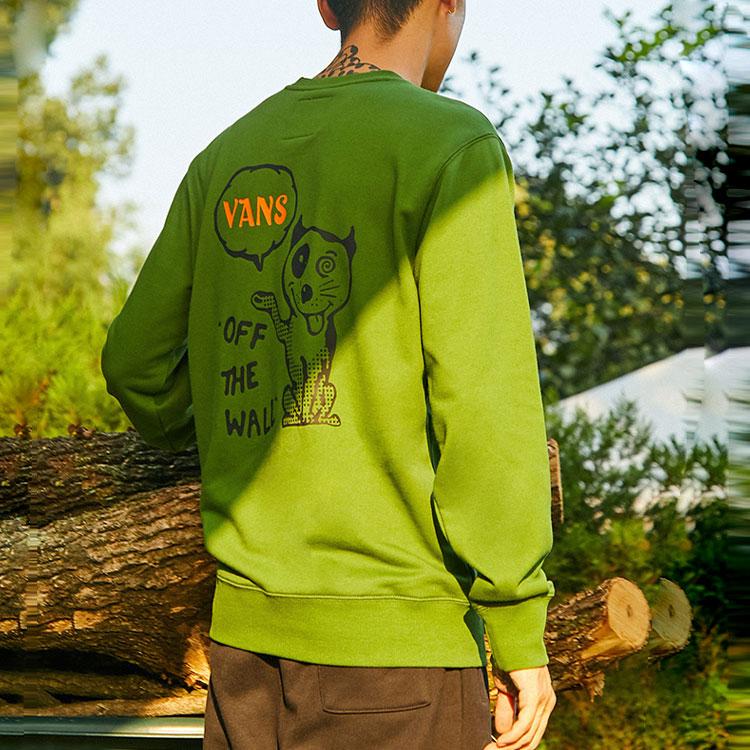 Vans Fun Dog Pattern Pullover Crewneck Sweatshirt Men Sweatshirt Avocado-Green VN0A5H76ZQW