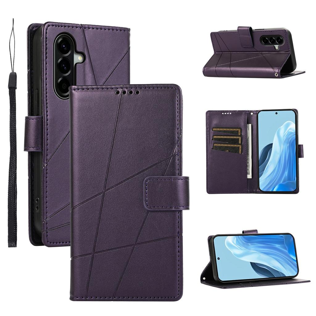 For Samsung Galaxy A57 5G Phone Case Line Imprint Leather Wallet Cover with Wrist Strap