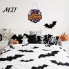 Durable Outdoor Horror Sign Happy Halloween Wooden Door Hanger for Household Front Porch, Cute Ghost Pumpkin Spooky Cobweb Skeleton Ornament