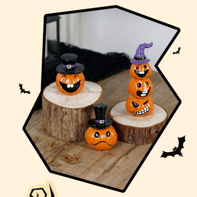 Halloween Pumpkin Ornament Resins Crafts Smiling Grin Face Pumpkin Sculpture For Horror Theme Homes Party Table Decors
