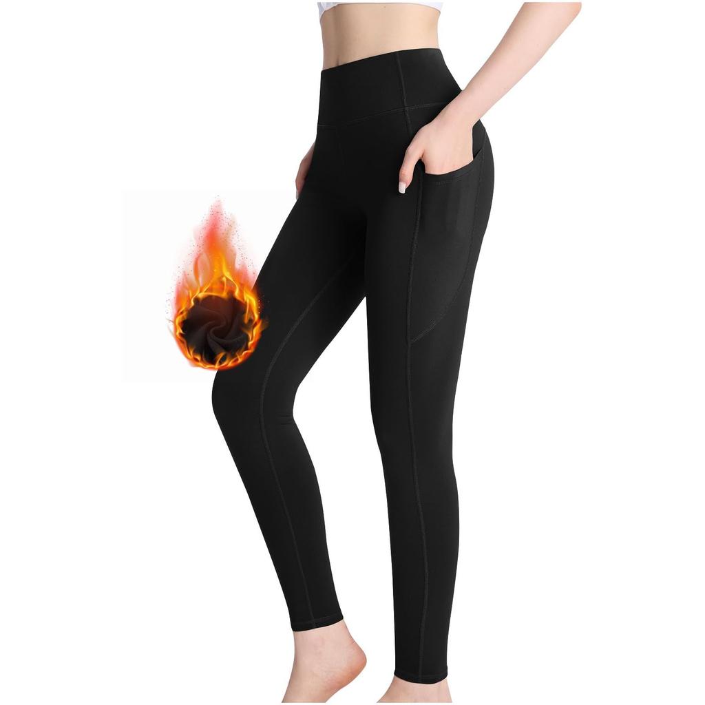 Women's -Lined High-Waist Compression Yoga Pants, Tummy-Control Leggings With Pockets, Warm Fitness Long Pants