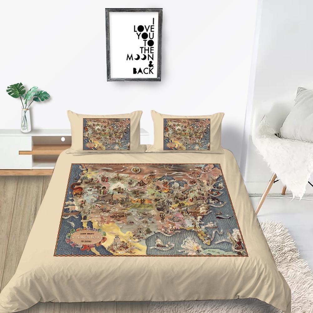 3D Map Printing Duvet Cover Set with Pillowcase Cartoon Home Textiles Bedding Set Children Twin Single Size Bed Sets