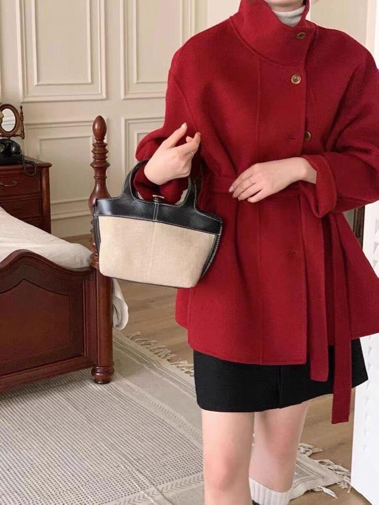 2025 Stand Collar Double-Sided Cashmere Wool Women's Mid-Length Petite Slimming Coat