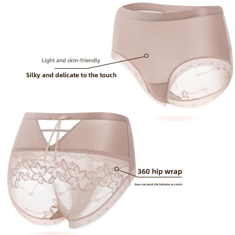 Plus Size Ladies Summer Sexy Lace Hollow Satin Pure Cotton 7A Antibacterial Briefs