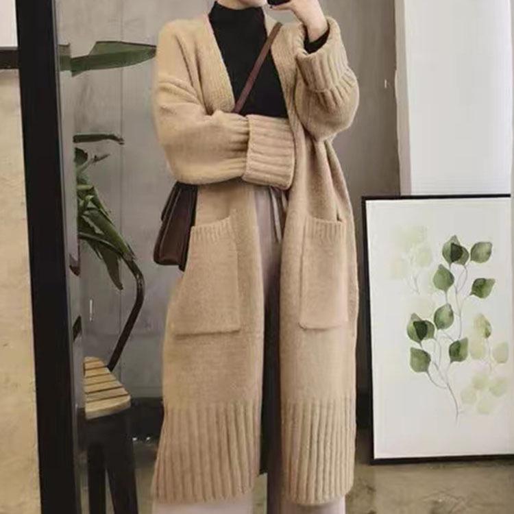 Women's V-Neck Long Sleeve Knitted Cardigan - 2023 Autumn/Winter Casual Loose Sweater Coat