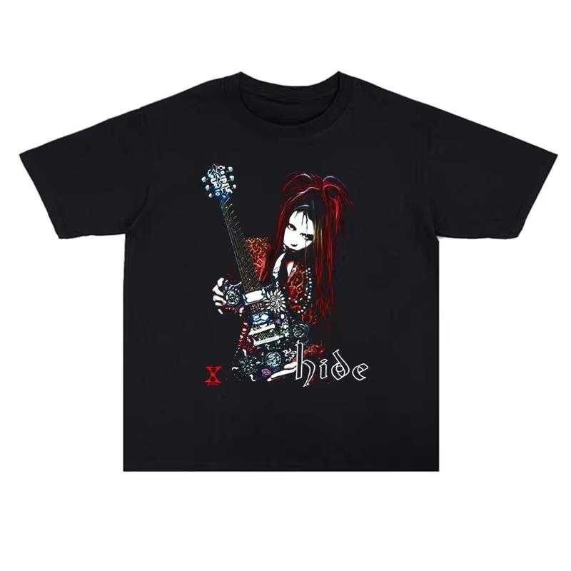 Amerikanisches Rock-Print T-Shirt Retro Locker Kurzärmelig Hochwertiges Reines Baumwoll-Top Vielseitige Basisschicht Rundhals Lässig
