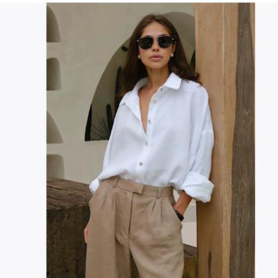 Bornladies 100% Cotton Spring Summer Versatile Lazy Casual Shirt Women's Fashionable Solid Color Loose Shirt Cardigan Shirt