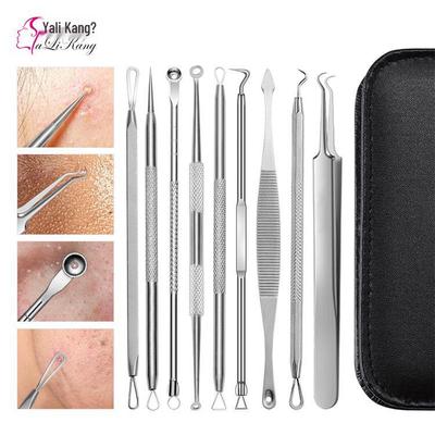 Set di 9 Strumenti Neri a Doppia Estremità per la Rimozione di Punti Neri e Acne Yali Kang