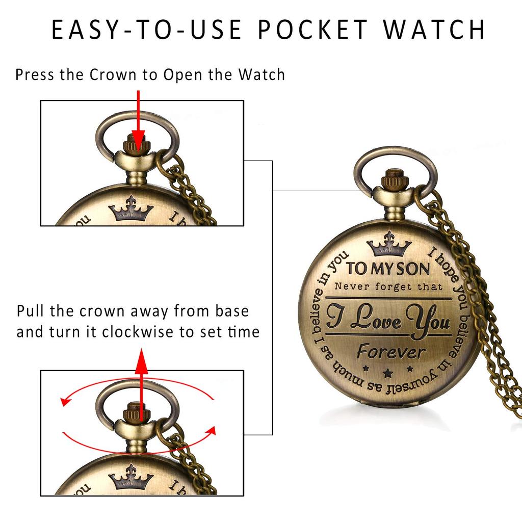 JEWELRYWE Taschenuhr-Halskette Analoge Anhängeruhr Taschenuhr Wasserdicht Antiker Stil Ich liebe dich für immer Legierung Bronze Zeremonie zur Volljährigkeit