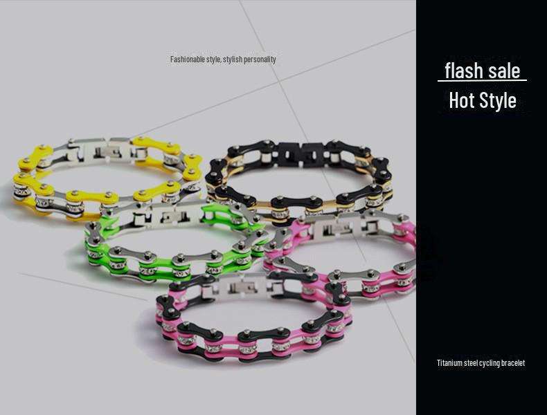 Stainless Steel Bike Chain Bracelet: Custom Colors for Couples & Bikers
