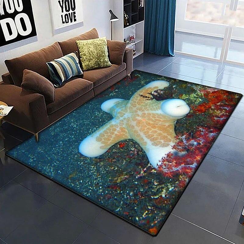 Marine Fish Beautiful Painting Carpet for Living Room Large Area Rug Black Soft Carpet Home Decoration Mats Boho Rugs Picnic