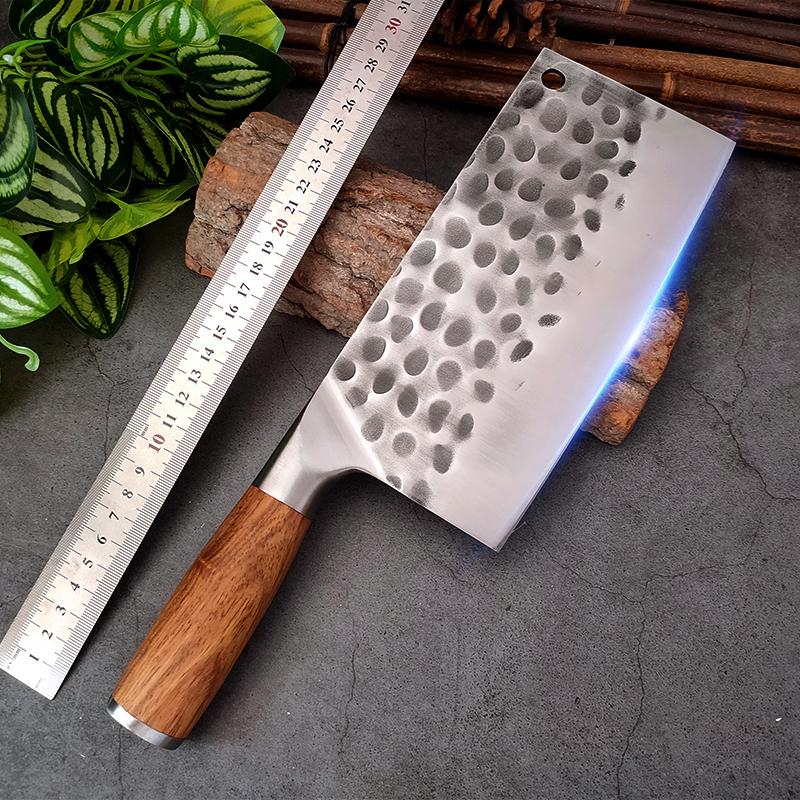 Heavy Kitchen Knives Cleaver Meat Chopping Vegetables Chinese Knife Wood Handle Stainless Steel Chef Knife Hand Forged Blade 8"