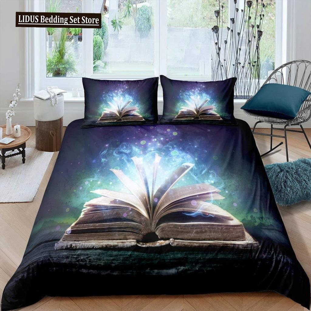 Regalo per Amanti dei Libri Set Copripiumino Matrimoniale, Set Biancheria da Letto per Lettori e Amanti della Letteratura, Copripiumino Vintage con Libreria