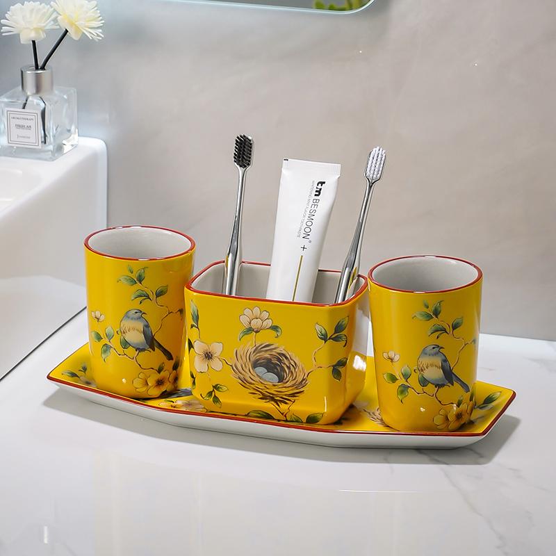 soap dispenser shampoo dispenser High temperature ice crack ceramic mouthwash cup lotion bottle set bathroom mouthwash cup