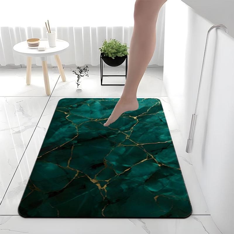 Nordic Marble Absorbent Bath Mat Bathroom Entryway Non-Slip Floor Rug Washable Square Design