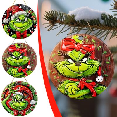 Christmas Funny Pendant Wooden Sign Decoration, Green Cartoon Character Pendant, Decorate Porch