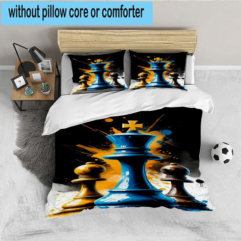Golden Chess King On Black 3PCS Bedding set,Ideal for 1pc Duvet Cover And 2pcs Pillowcases Perfect for Fan gift,Ideal for Bedroom, Dormitory