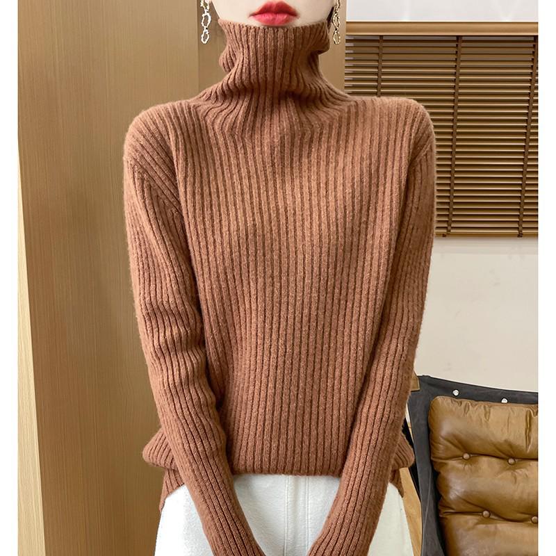 Women's Cashmere Loose High Neck Sweater - Pure Wool Base Layer Pullover for Autumn/Winter