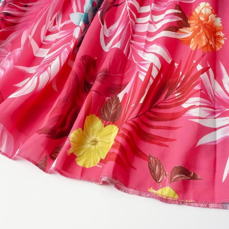 Floral Print Women Summer Dress Belted V Neck Short Sleeve Wrinkle Free