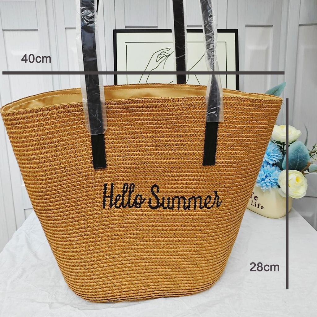 Straw Tote Bag & Wide Brim Sun Hat 2-Piece Set, Beach Bag and UV Protection Straw Hat Combo for Women, for Vacation & Travel