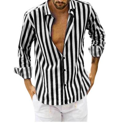 Striped Men's Business Casual Breathable Beach Resort Long-sleeved Shirt
