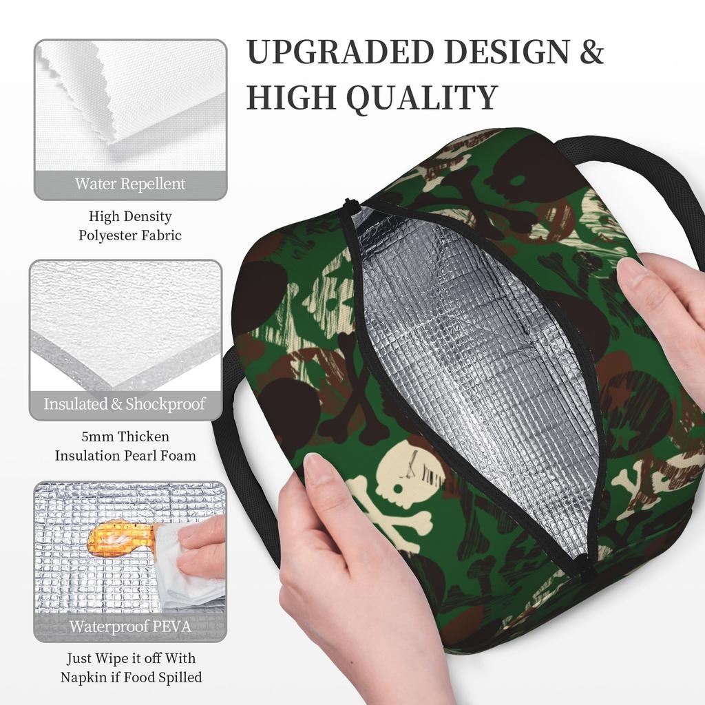 Camouflage Star Skull Insulated Lunch Bag Cooler Bag Reusable,Lunch Container High Capacity Tote Lunch Box Food Storage Bags