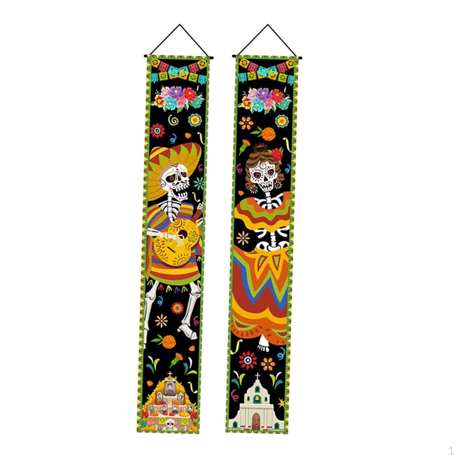 Halloween Banner Outdoor Skull Door Hanging Scary Lightweight Skeleton Couplets Front Porch 100D Polyester Cloth